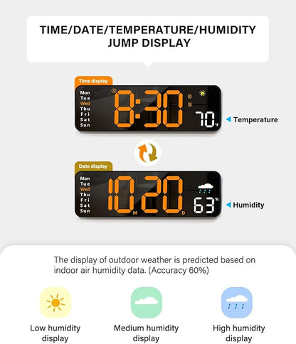 Digital Wall Clock, Digital Clock Large Display with Remote Control, Corded LED Alarm Clocks with Date, Week, Temp, Humidity, Auto DST, Countdown, for Living Room Bedroom Classroom Office (Orange)