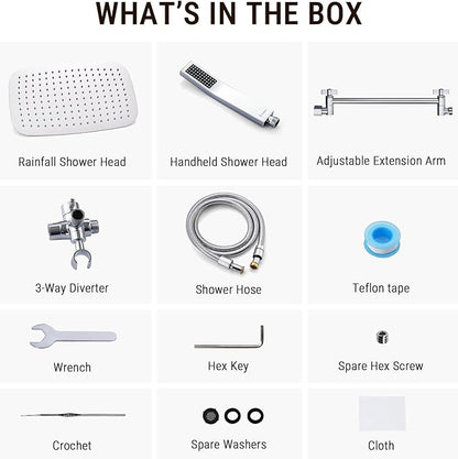 G-Promise All Metal 14 Inch Dual Square Shower Head with Handheld Spray Combo, Rain Shower Head, Adjustable Extension Arm, 3-Way Diverter, 71 Inch Extra Long Hose - A Bathroom Upgrade (Chrome)