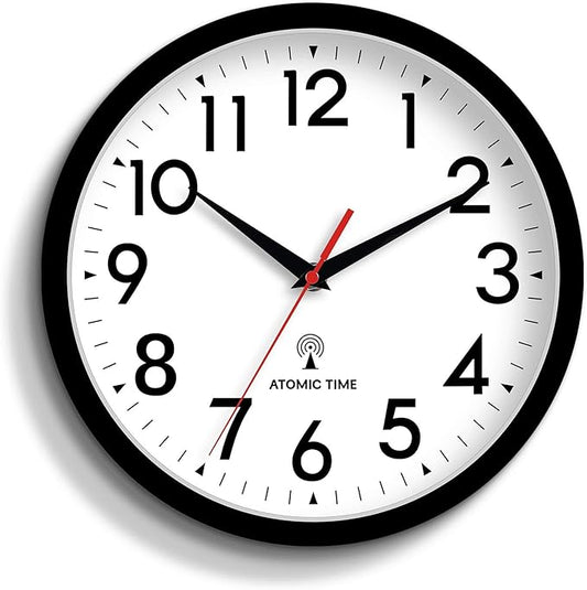 DAXSMY Atomic Wall Clock Analog 10 Inch Battery Operated Modern Decorative for Living Room Kitchen Office Bedroom Bathroom(Black)