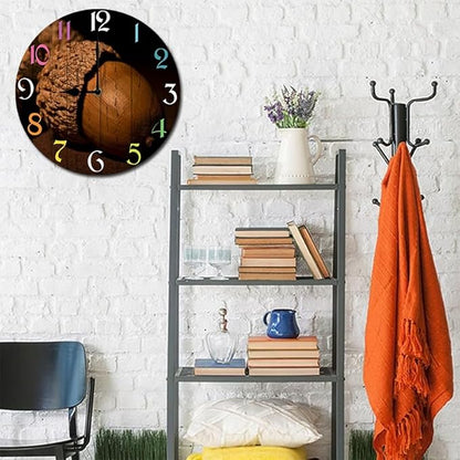 Pine Nut Wall Clock 10 Inch Wooden Battery Operated Autumn Forest Maple Leaves Wall Clocks Decorative Indoor,Decorative for Kitchen Bathroom Bedroom