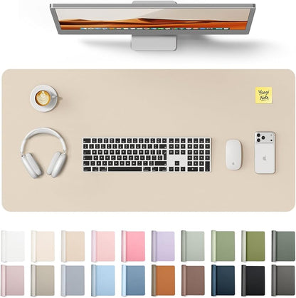 YSAGi Leather Desk Protector, Office Mat, Large Mouse Mat, Non-Slip PU Leather Blotter, Laptop Desk, Waterproof Writing Pad for Office and Home (Eggshell, 35.4" x 17")