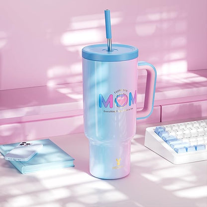 Meoky 40 oz Tumbler with Handle and Straw: Stainless Steel Insulated Tumbler with Lid and Straw - 100% Leak Proof Tumbler for Car Cup Holders - Travelers Commuters Workers, Donut