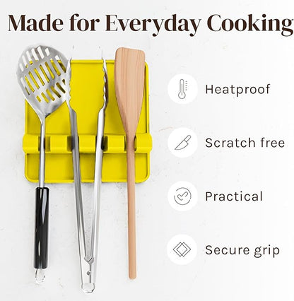 Cooler Kitchen Yellow Silicone Spoon Rest for Stove Top with Drip Pad (Two Pack) - Heat Resistant BPA Free Utensil Rest & Spoon Holder for Kitchen Counter - Grill Utensil Holder - Spatula Holder