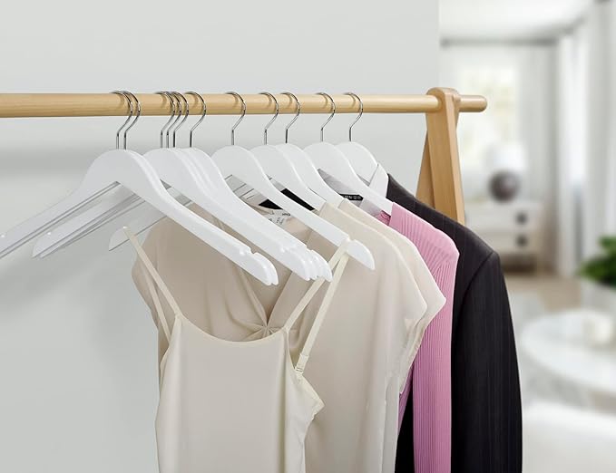 Amber Home 24 Pack White Wooden Hangers, White Wood Shirt Hangers with Notches for Dress, Clothes Hangers for Jacket, Coat, Bridal