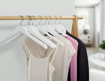 Amber Home 24 Pack White Wooden Hangers, White Wood Shirt Hangers with Notches for Dress, Clothes Hangers for Jacket, Coat, Bridal