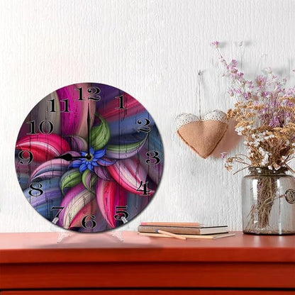 Colorful Flowers Wall Clock 10 Inch Wooden Battery Operated Autumn Forest Maple Leaves Wall Clocks Decorative Indoor,Decorative for Kitchen Bathroom Bedroom