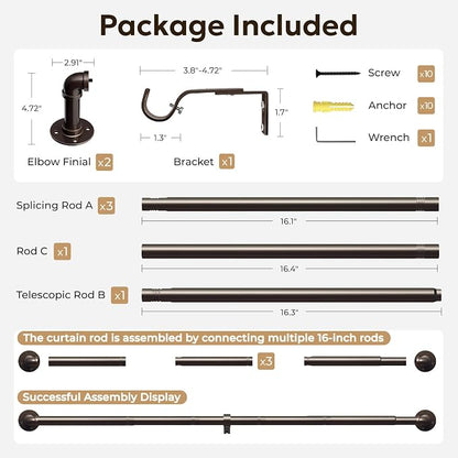 Zeerobee Curtain Rods for Windows 48 to 84, 1 Inch Industrial Wrap Around Antique Bronze Curtain Rod, Indoor/Outdoor Room Divider Adjustable Drapery Pole, 48"-86"