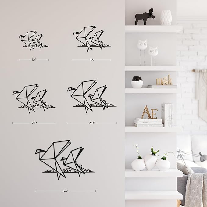 SIGNLEADER Metal Wall Art Decor Origami Birds in Flight Modern Abstract Wall Sculpture Hangings Home Decoration for Living Room, Bedroom, Bathroom, Kitchen, Outdoor - 18" Black
