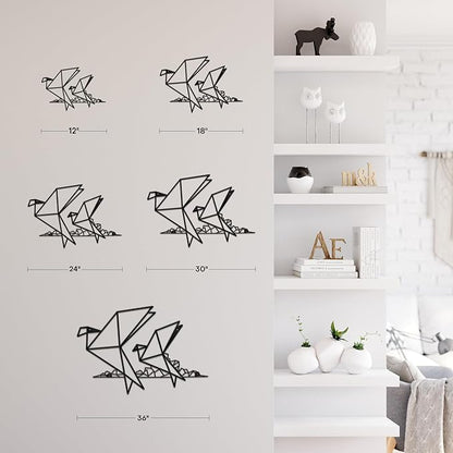 SIGNLEADER Metal Wall Art Decor Origami Birds in Flight Modern Abstract Wall Sculpture Hangings Home Decoration for Living Room, Bedroom, Bathroom, Kitchen, Outdoor - 18" Black