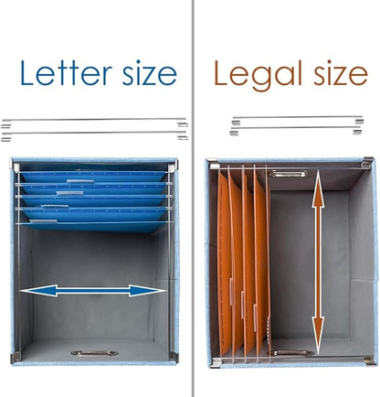 PRANDOM File Organizer Box - Set of 1 Collapsible Decorative Linen Filing Storage Hanging File Folders with Lids Office Cabinet Letter/Legal Blue (17x14x11.2 inch)