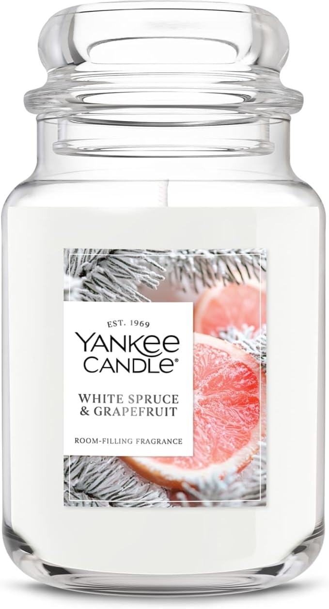 Yankee Candle White Spruce & Grapefruit, Scented Candle, 22oz Large Jar with up to 150 Hour Burn Time, Giftable