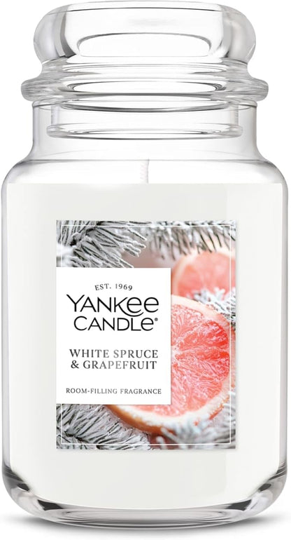 Yankee Candle White Spruce & Grapefruit, Scented Candle, 22oz Large Jar with up to 150 Hour Burn Time, Giftable