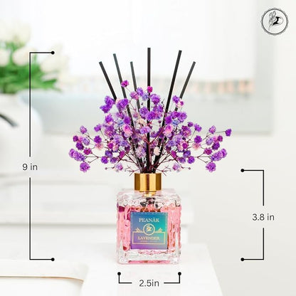 PEANÄK Lavender Reed Diffuser Set with Real Preserved Flowers - 6.7oz Long Lasting Essential Oil Scent for Home, Bathroom & Office Decor