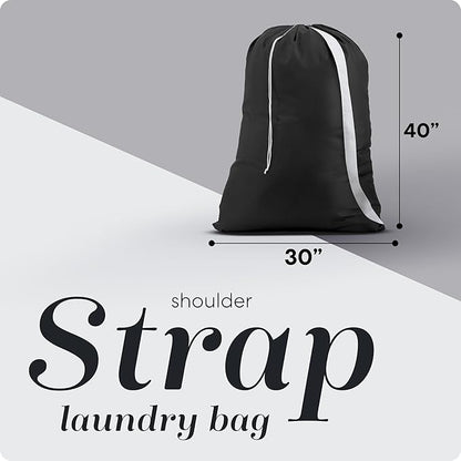 Laundry Bag Shoulder Strap Extra Large - 2-Pack Drawstring Locking Closure, Durable Material, Heavy Duty Stitching, Hands Free Carrying - Perfect College Dorm (Black, 30" x 40")