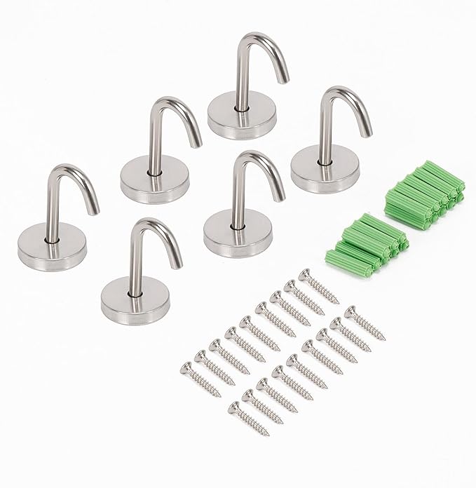 NearMoon Coat Hooks, Wall Mount Hooks for Hanging Hat Hurse Robe, 304 Stainless Steel Heavy Duty Towel Hangers for Bathroom Livingroom Kitchen-Ceiling Hook, 6 Pack (2 Inch, Brushed Nickel)