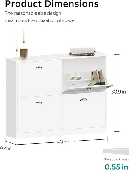MIRROTOWEL Shoe Cabinet,Hidden Slim Narrow Shoe Rack Cabinet with 4 Drawers for Entryway, Foyer,Hallway,Bedroom,White