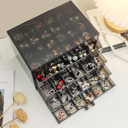 YUFONG Earring Storage Box Organizer, Acrylic Jewelry Storage Box Holder 5 Drawers Transparent Jewelry Display Stand with 120 Small Compartments Gift Boxes for Women Girls (Clear Black)