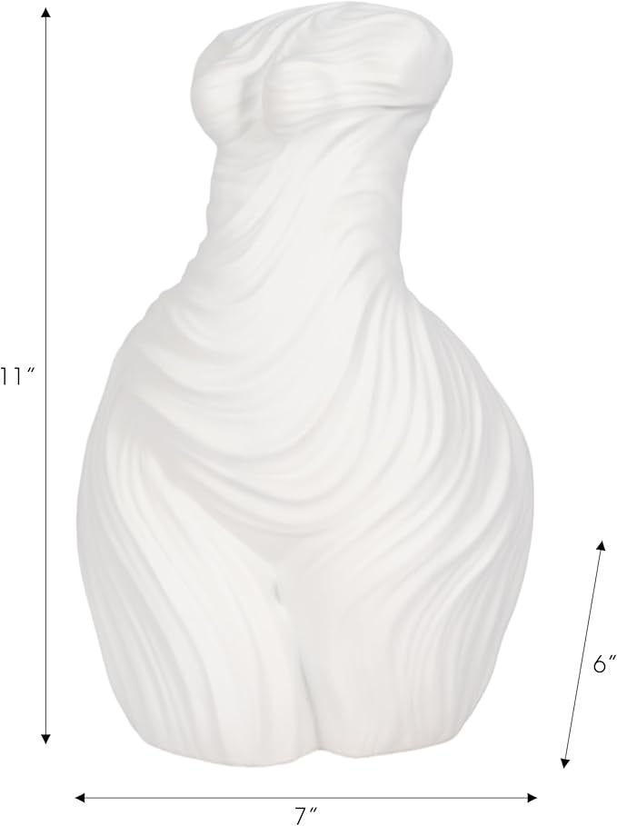 Decorative Home and Office Statue – Polyresin Ribbed Torso Sculpture for Living Room, Bathroom, or Coffee Table Decor – Timeless Shelf Ornament Blending Artistic Beauty and Modern Style – 11" White