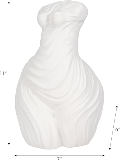 Decorative Home and Office Statue – Polyresin Ribbed Torso Sculpture for Living Room, Bathroom, or Coffee Table Decor – Timeless Shelf Ornament Blending Artistic Beauty and Modern Style – 11" White