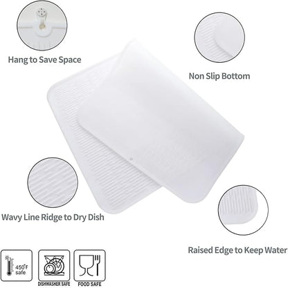 Silicone Dish Drying Mat for Multiple Usage,Easy clean,Eco-friendly,Heat-resistant Silicone Mat for Kitchen Counter or Sink,Refrigerator or Drawer Liner Translucent 4XL 32 inches x 18 inches