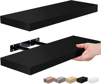 Sorbus Floating Shelves for Wall - Set of 2 Black Wood Wall Shelves for Living Room, Kitchen, Bedroom, Bathroom Storage - 16" Book Shelf for Wall Decor, Home Decor, Farmhouse, Frames & Trophy Display