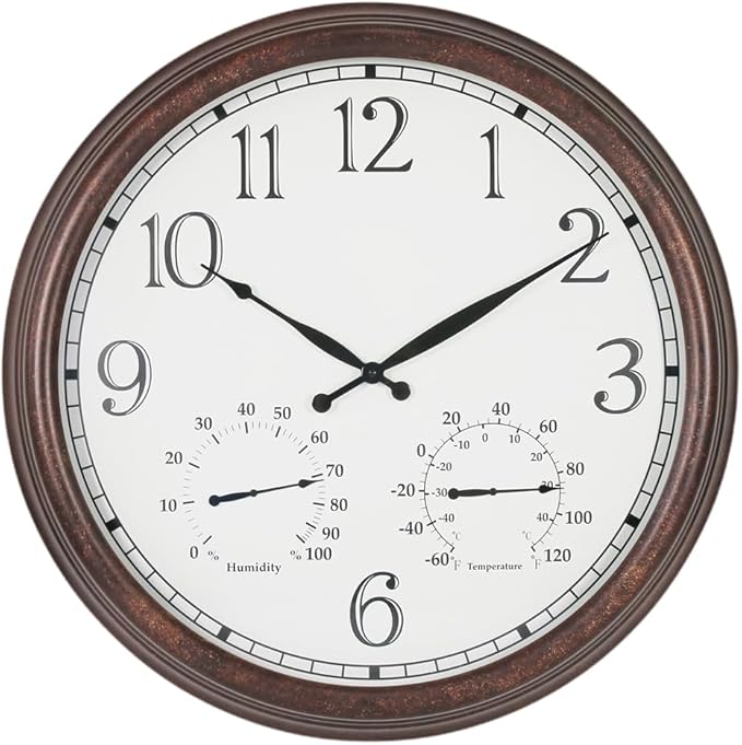 BESTIME MT-33 23-Inch Three-in-one Metal Wall Clock.Indoor,Outdoor,Thermometer,Hygrometer,Weather Resistant,Garden,Lanai.