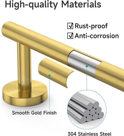 USHOWER Light Gold Towel Bar, 18-Inch Towel Racks for Bathroom Wall-Mounted, SUS304 Stainless Steel Towel Rod (Total Length 20-Inch)