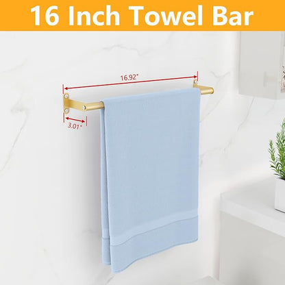 Bath Towel Bars, MKO Gold Towel Bar Towel Holder, Heavy Duty Towel Racks for Bathroom Wall, 16 Inch Single Towel Rods
