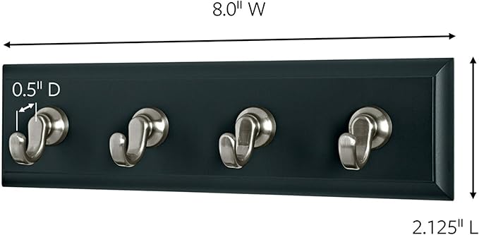 3M Command HOM18SES Decorative Key Rail, 8w x 1 1/2d x 2 1/8h, Black/Silver, 4 Hooks/Pack
