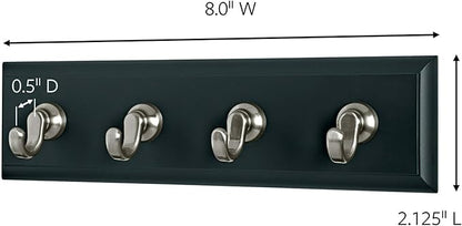 3M Command HOM18SES Decorative Key Rail, 8w x 1 1/2d x 2 1/8h, Black/Silver, 4 Hooks/Pack