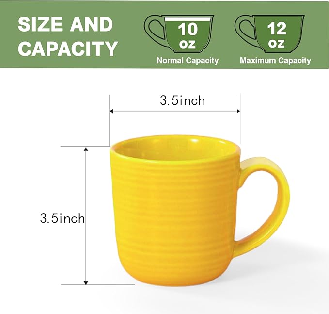 Ceramic Coffee Mugs Set of 4, 12 Ounces Ceramic coffee mug,heavy mug with Comfortable Handles,Dishwasher & Microwave Safe，coffe mug Sets 4 Beautiful Colors, tea mug for Coffee, Tea. (YELLOW)