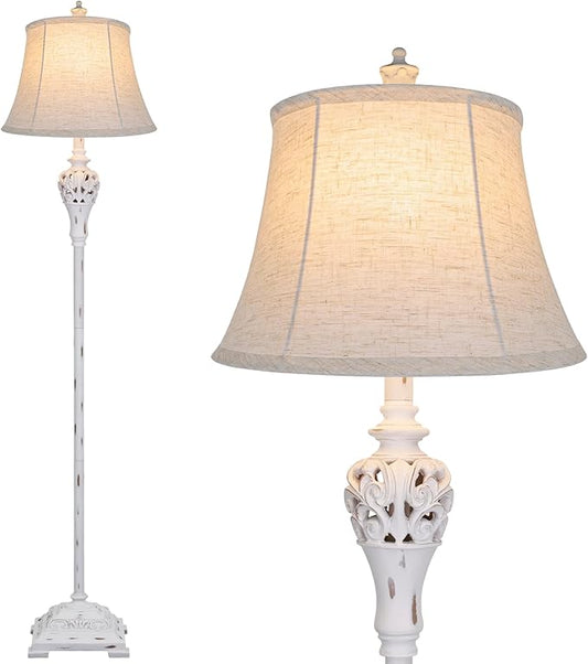 Sucolite Vintage Floor Lamp for Living Room, Traditional Farmhouse Tall Standing Lamp, Mid-Century Antique Pole Lamp for Bedroom Reading with Off-White Linen Shade, Rustic Lighting Home Decor