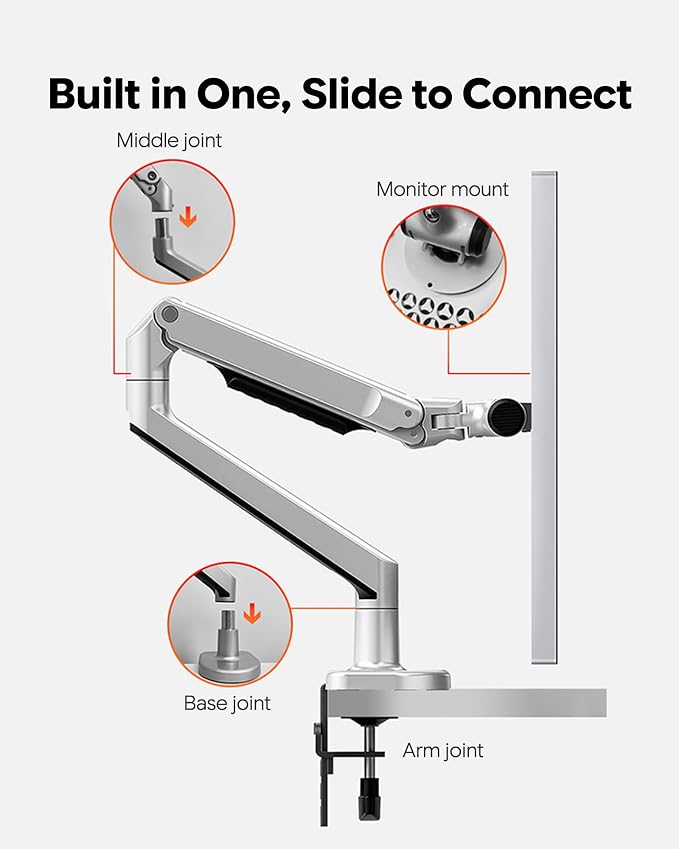 Monitor Arm, Zero‑Gravity Height Adjustable Monitor Mount, 285mm Lift Range,360° Rotatable Aluminum Monitor Stand for 3‑11kg Screens,Ergonomic Desk Mount for Gaming,Office & Content Creation