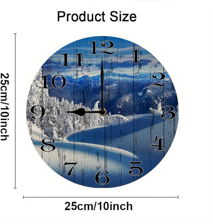 Snow Scene Wall Clock 10 Inch Wooden Battery Operated Autumn Forest Maple Leaves Wall Clocks Decorative Indoor,Decorative for Kitchen Bathroom Bedroom