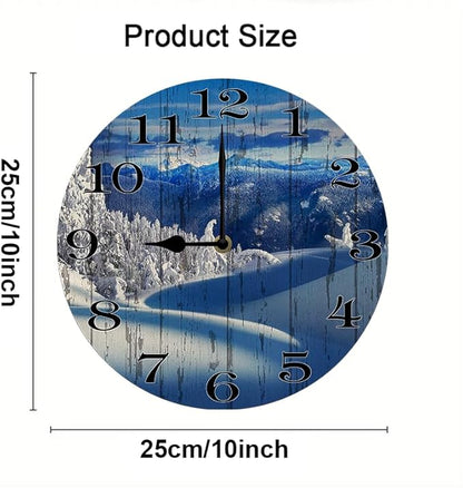 Snow Scene Wall Clock 10 Inch Wooden Battery Operated Autumn Forest Maple Leaves Wall Clocks Decorative Indoor,Decorative for Kitchen Bathroom Bedroom
