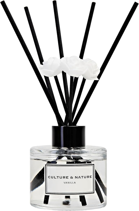 CULTURE & NATURE Reed Diffuser Set 4oz (120ml) Vanilla Scented Diffuser with Sticks Home Fragrance Reed Diffuser for Bathroom Shelf Decor