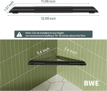 BWE Matte Black Shower Foot Rest Bar, Stainless Steel Bar Corner Shower Foot Rest for Shaving Legs, Non-Slip Knurled Shower Step, Wall Mounted Bathroom Shower Shaving Foot Rest