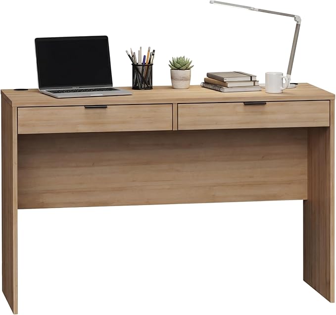 Prepac 46" Writing Desk – Computer Desk with 2 Drawers, Light Oak Office Desk for Home Office or Bedroom