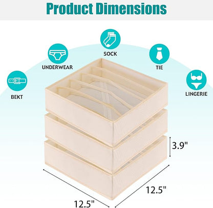 Bra Storage Drawers Organizer for Clothing Underwear Drawer Organizer Dividers Foldable Storage Cube Bins for Bra,Socks, Underwear,3 Pack （Creamy-White）