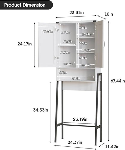 Over The Toilet Storage Cabinet with 2-Door Design Bathroom Organizers and Storage with Anti-Tip Device Over Toilet Organizer with Shelves for Bathroom,Restroom,Laundry White