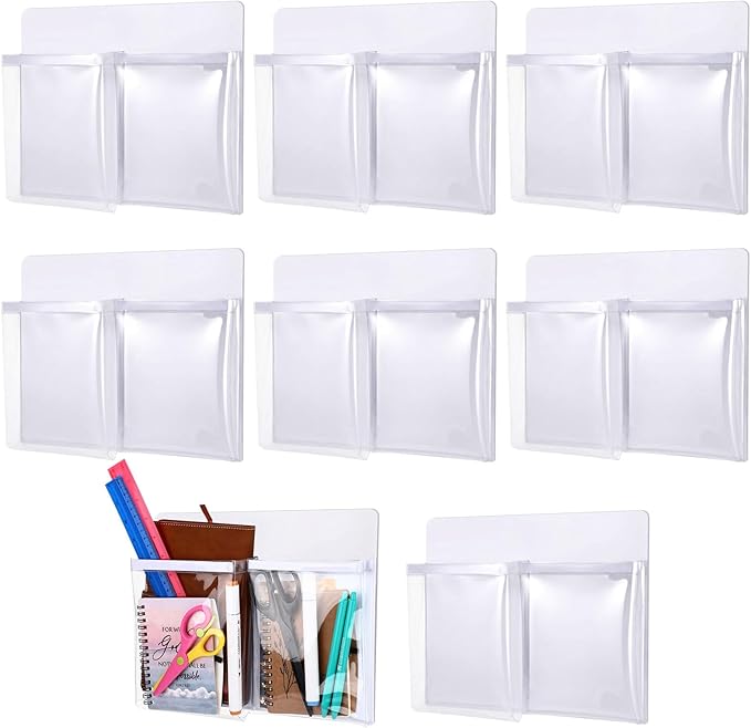 8 Pack Magnetic File Holder for Refrigerator 12 x 9.5 Inch Hanging Paper Organizer White Board Organizer with 2 Magnetic Pocket Office Supplies Storage for Notebooks Planners Mail Letters