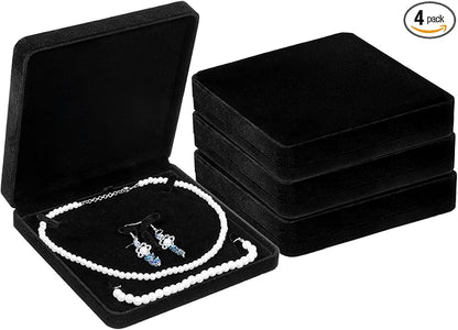 4 Pcs Velvet Jewelry Set Box Jewelry Gift Boxes Earring Ring Bracelet Necklace Gift Box Empty Jewelry Boxes Jewelry Storage Case Jewelry Storage Holder for Wedding Travel (Black)