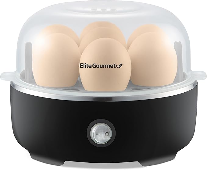 Elite Gourmet EGC115B Easy Egg Cooker Electric 7-Egg Capacity, Soft, Medium, Hard-Boiled Egg Cooker with Auto Shut-Off, Measuring Cup Included, BPA Free, Classic Black