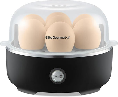 Elite Gourmet EGC115B Easy Egg Cooker Electric 7-Egg Capacity, Soft, Medium, Hard-Boiled Egg Cooker with Auto Shut-Off, Measuring Cup Included, BPA Free, Classic Black