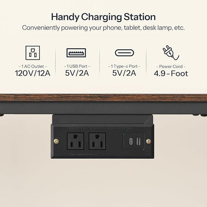 HOOBRO TV Stand with Charging Station to 55 Inches, LED Entertainment Center, Media TV Console Table with Open Storage Shelving for Living Room, Bedroom, Rustic Brown and Black BF122UDDS01