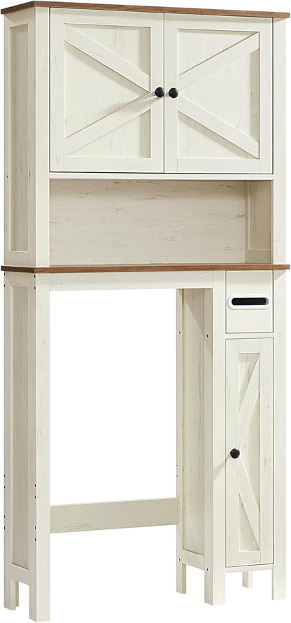 VASAGLE LIRY Collection - Over-The-Toilet Storage Cabinet, 31.3-Inch Wide Farmhouse Bathroom Organizer, Barn Doors, Toilet Paper Holder, Adjustable Shelves, Space-Saving, Rustic White UBTS027WJ01S