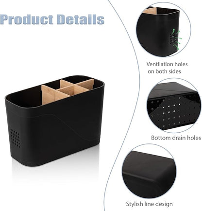 Toothbrush Holders for Bathrooms, Electric Tooth Brush Holder with Bamboo Dividers Kids Toothbrush and Toothpaste Organizer for Bathroom Countertop Accessories Storage, 5 Slots, Black