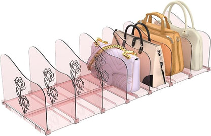 Rose Purse Dividers for Closet, 2 Pack Clear Clutch Purse Closet Organizers, Adjustable Handbag Storage Organizers, Plastic Bookshelf Separator Dividers for Bedroom Office
