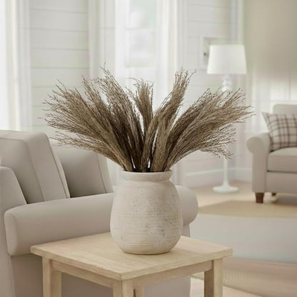 SIDUCAL Ceramic Rustic Farmhouse Vase | 7.3 Inch Pottery Decorative Flower for Home Decor | Sand Glaze Finish Boho Vase for Table, Living Room, Bathroom Decoration, Shelf Decor, Mantel, White