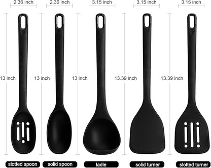 Silicone Kitchen Cooking Utensils Set: MOACC Heat Resistant 13inch Long Kitchen Gadgets, BPA Free Non Stick Rubber Cook Accessories For Food Prep, Frying, Serving, Basting (Black)